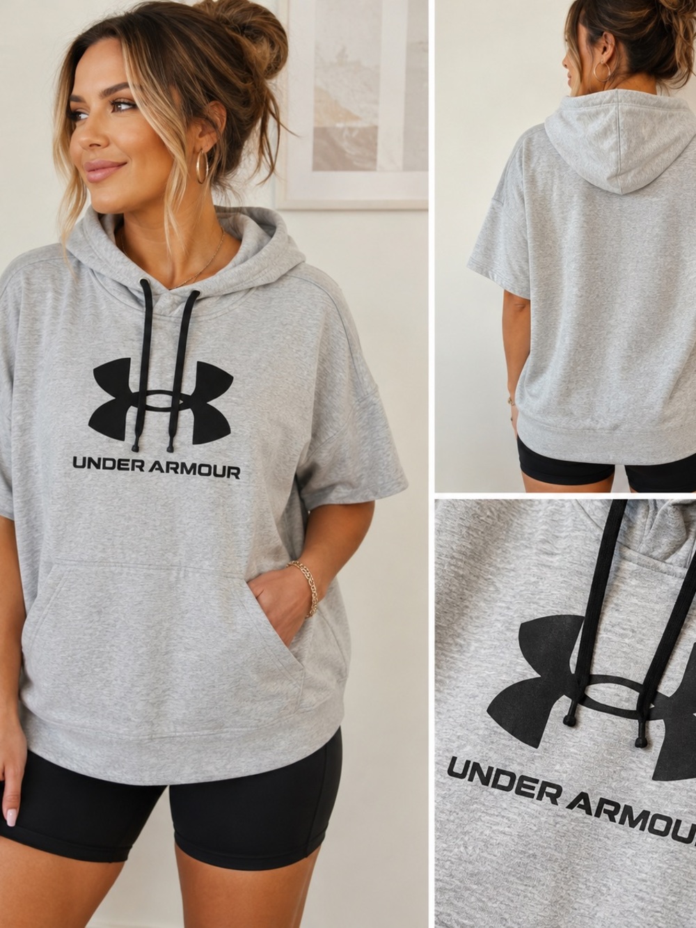 Under Armour Women's Heather Gray Short-Sleeve Hoodie